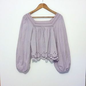 NWT size M lavendar purple 100% cotton square neckline, lace, balloon sleeve top